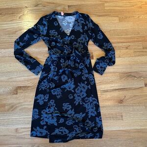 Ann Taylor Floral Wrap Dress in Black and Blue